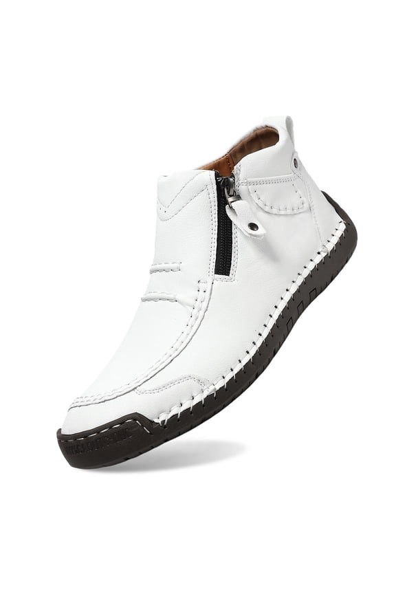 Menâs -On Orthopedic Leather Boots,Menâs Handmade Leather -On Driving Boots,Men Side Zipper Orthopedic Shoes for Driving Hiking