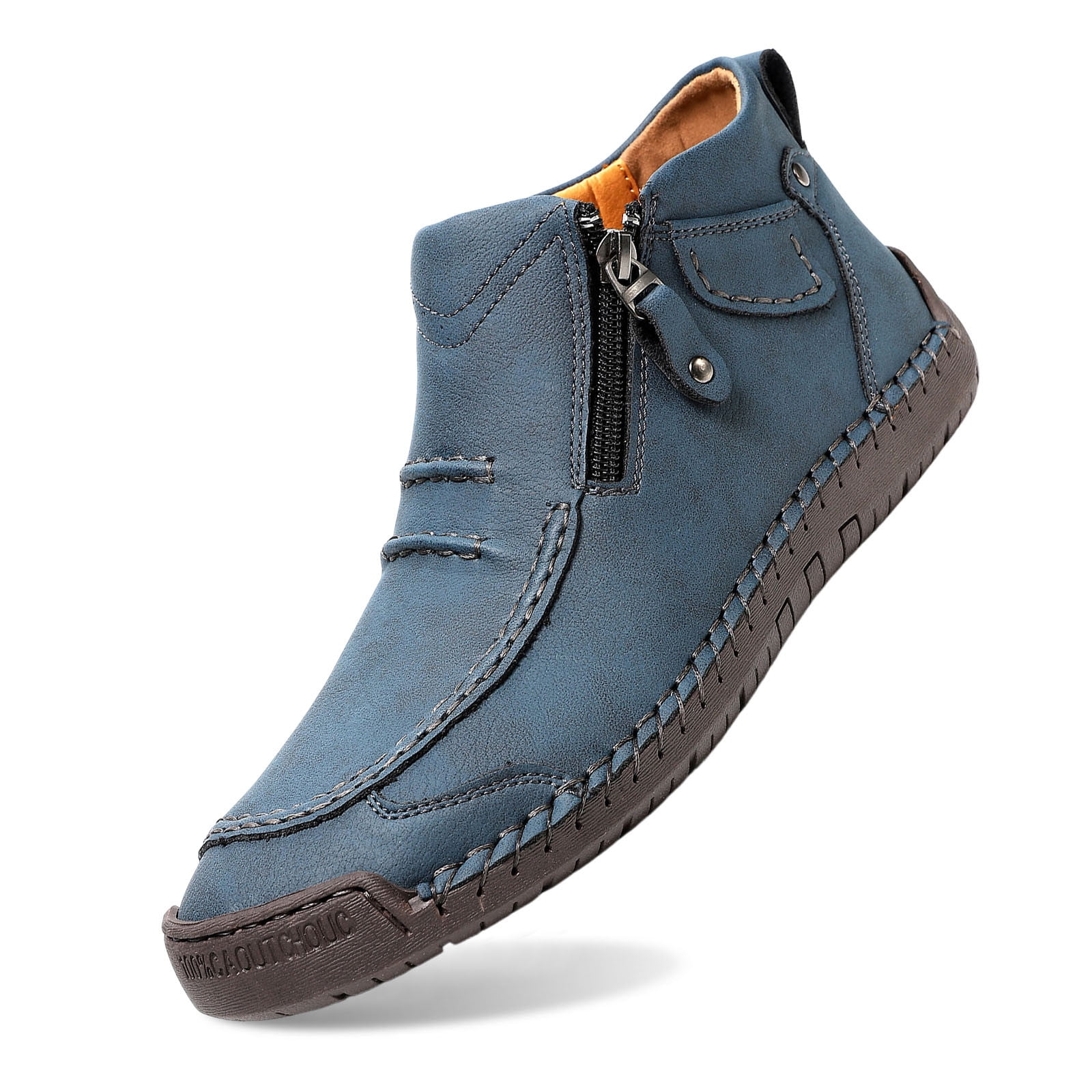 Menâs -On Orthopedic Leather Boots,Menâs Handmade Leather -On Driving Boots,Men Side Zipper Orthopedic Shoes for Driving Hiking