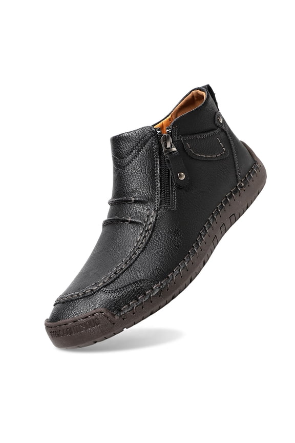 Menâs -On Orthopedic Leather Boots,Menâs Handmade Leather -On Driving Boots,Men Side Zipper Orthopedic Shoes for Driving Hiking