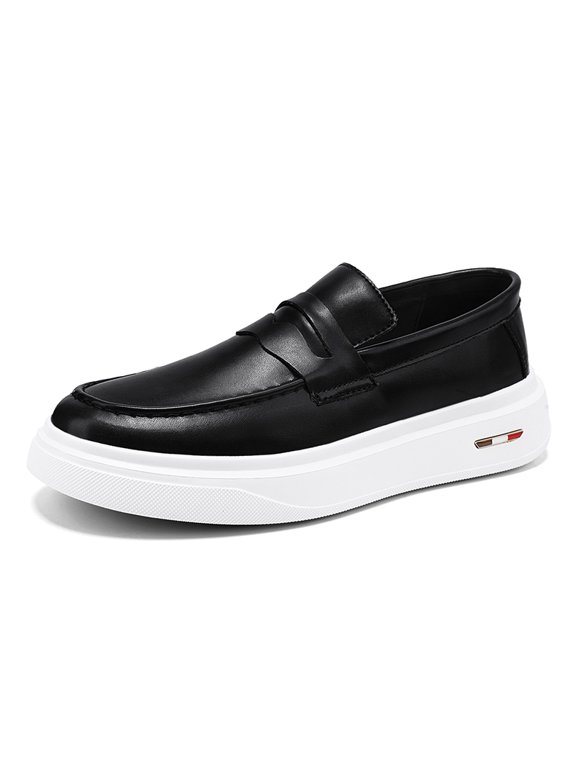 Men's Slip‑On Penny Loafer Casual Shoes, Strap‑Vamp Smooth Upper Footwear with Thick Layered Platform Outsole for Daily Casual and Smart‑Casual Occasions