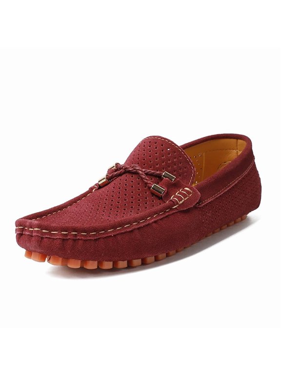 Men's Slip‑On Perforated Loafer Shoes, Decorative Tassel Vamp Design Footwear with Small‑Block Studded Flat Outsole for Daily Casual and Semi‑Formal Occasions