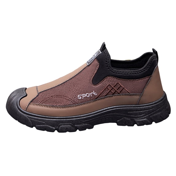 Men's Slip On Running Shoes Waterproof Low Top Garden Shoes Comfortable Wide Toe Box Non Slip Work Shoes Brown Size 9