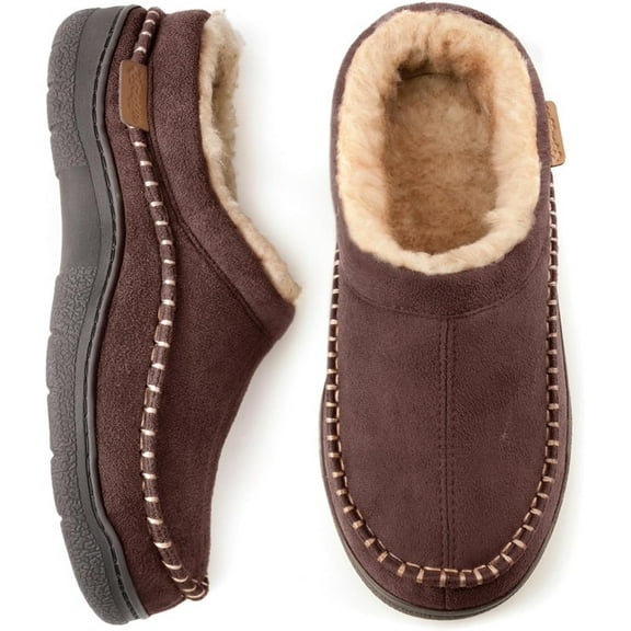 Men's Slip On  Slippers, Indoor/Outdoor Warm Fuzzy Comfy House Shoes, Fluffy Wide Loafer Slippers