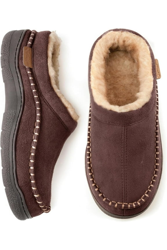 Men's Slip On Slippers, Indoor/Outdoor Warm Fuzzy Comfy House Shoes, Fluffy Wide Loafer Slippers