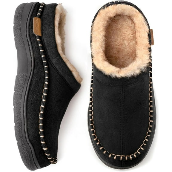 Men's Slip On  Slippers, Indoor/Outdoor Warm Fuzzy Comfy House Shoes, Fluffy Wide Loafer Slippers