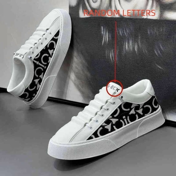 Men's Slip-On Sneakers, Breathable Casual Shoes, Trendy Footwear with Embroidered Print, White, Spring 2025