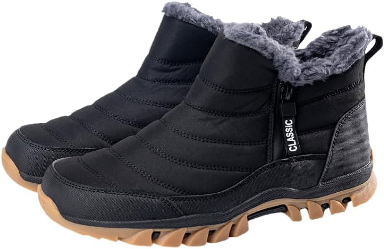 Men\'s Waterproof Snow Boots Warm Fur Lined Ankle Boots with Side Zipper Slip On Warm Winter Boots Men main image 2