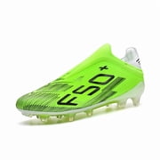 Men's Slip-On Soccer Cleats, Adult Male Firm Ground Football Shoes with Studded Outsole for Outdoor Grass Field Training