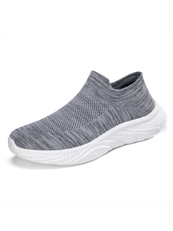 Men's Slip‑On Sock Knit Casual Walking Sneakers, Stretch Knit Upper Round Toe Textured Chunky Midsole Lightweight Footwear For Daily Walking And Casual Activities