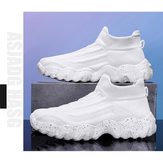 Men's Slip On Sock Knit Sneakers, Solid Color Breathable Fabric No Lace Low Top Athletic Walking Shoes for 2026 Spring Daily Wear