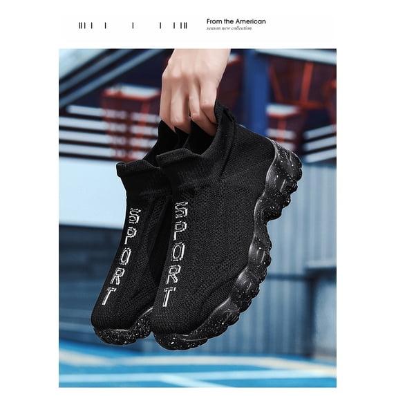 Men's Slip On Sock Knit Sneakers, Solid Color Breathable Fabric No Lace Low Top Athletic Walking Shoes for 2026 Spring Daily Wear