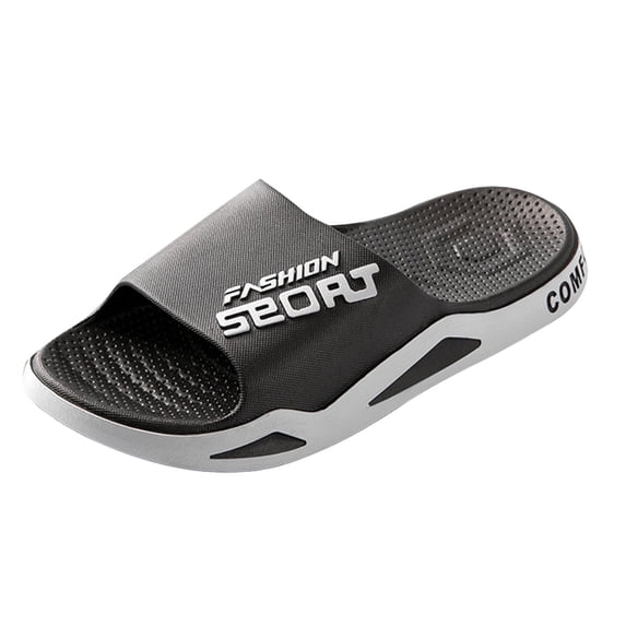 Men's Slip On Sport Slide Sandals Wide Width Non Slip Bathroom Shower Slippers Open Toe Soft Sole Lightweight Water Shoes Black Size 6