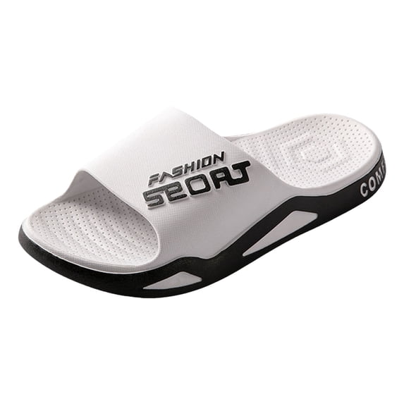 Men's Slip On Sport Slide Sandals Wide Width Non Slip Bathroom Shower Slippers Open Toe Soft Sole Lightweight Water Shoes White Size 8