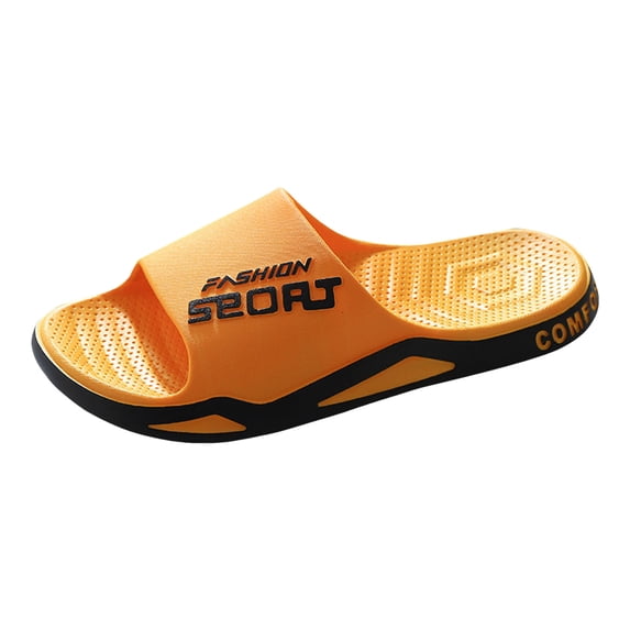 Men's Slip On Sport Slide Sandals Wide Width Non Slip Bathroom Shower Slippers Open Toe Soft Sole Lightweight Water Shoes Yellow Size 7