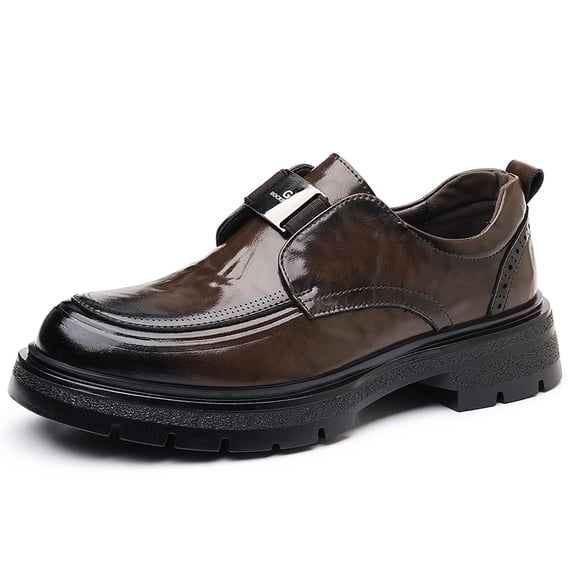 Men's Slip‑On Strap Platform Dress Shoes, Adult Male Textured Upper Loafer Shoes with Chunky Lug Sole for Business and Daily Wear