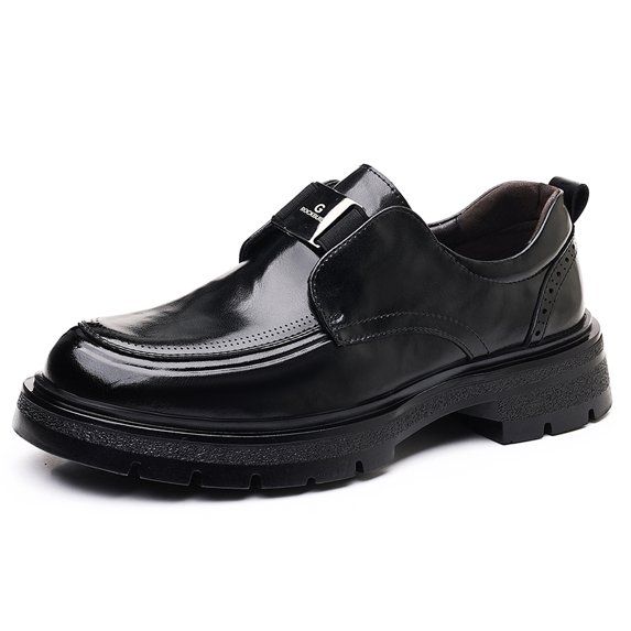 Men's Slip‑On Strap Platform Dress Shoes, Adult Male Textured Upper Loafer Shoes with Chunky Lug Sole for Business and Daily Wear