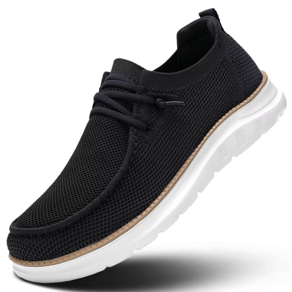 Men's Slip-On Walking Shoes Breathable Flyknit Casual Loafers Lightweight Comfortable Sneakers with Elastic Laces White