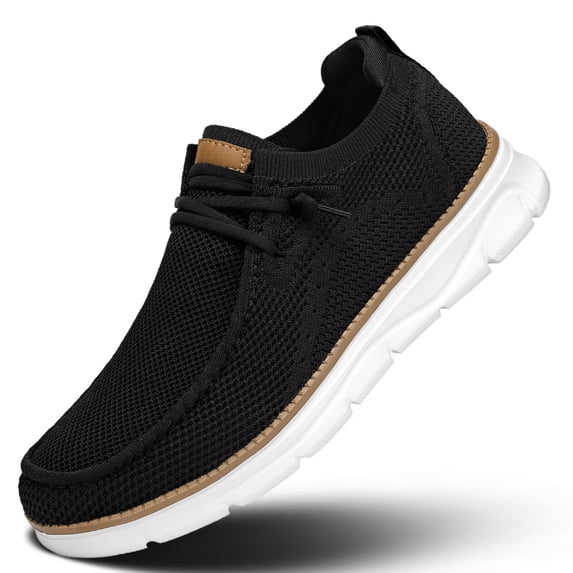 Men's Slip-On Walking Shoes Breathable Flyknit Casual Loafers Lightweight Comfortable Sneakers with Elastic Laces White
