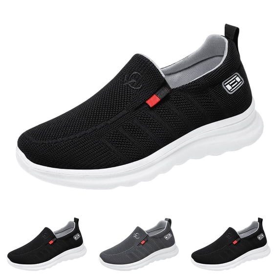 Men's Slip On Walking Shoes Breathable Knit Casual Sneakers Comfortable Laceless Mesh Loafers with Flexible Cushioning Sole Black 44