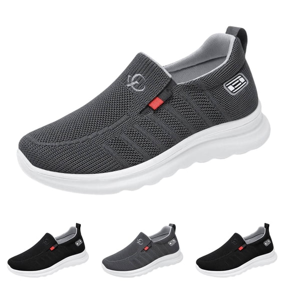 Men's Slip On Walking Shoes Breathable Knit Casual Sneakers Comfortable Laceless Mesh Loafers with Flexible Cushioning Sole Gray 44