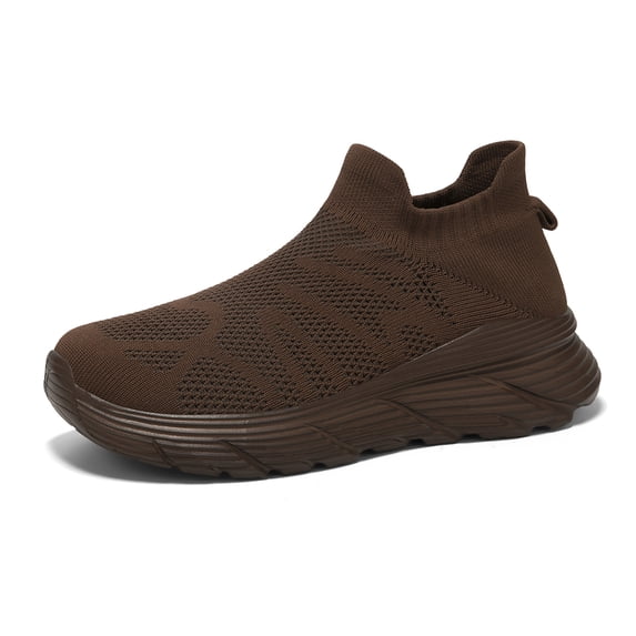 Men's Slip On Walking Shoes Breathable Knit Upper Thick Sole Sock Sneakers for Casual Daily Commute