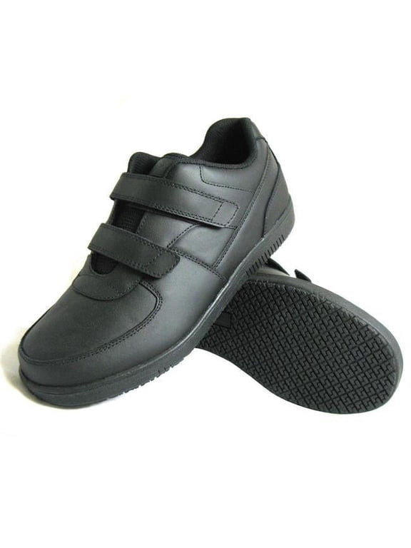 Mens Slip-Resistant Cloth Hook & Eye Work Shoes Wide, Black - Size 8.5