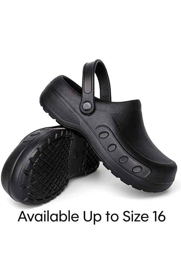 Men’s Slip Resistant Work Clogs, Waterproof Oil-Proof EVA Chef Shoes, Closed Toe Kitchen & Nursing Shoes, Lightweight, Black, Size 6-16