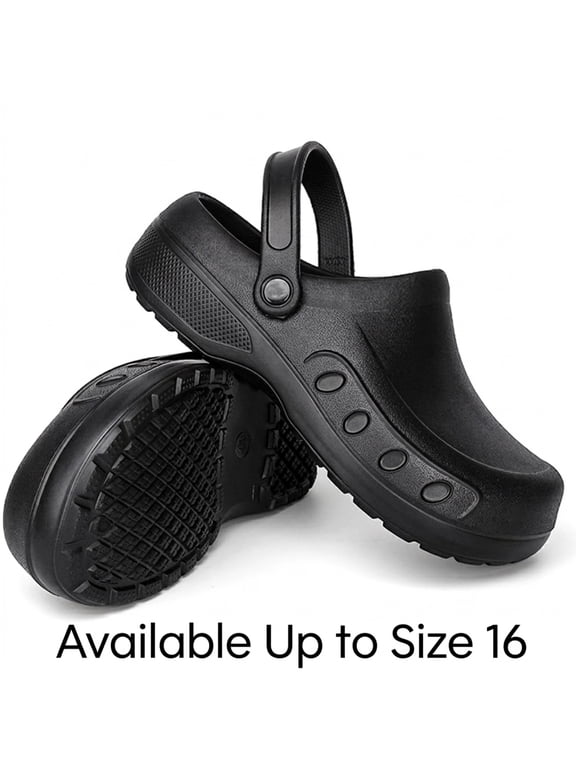 Men’s Slip Resistant Work Clogs, Waterproof Oil-Proof EVA Chef Shoes, Closed Toe Kitchen & Nursing Shoes, Lightweight, Black, Size 6-16