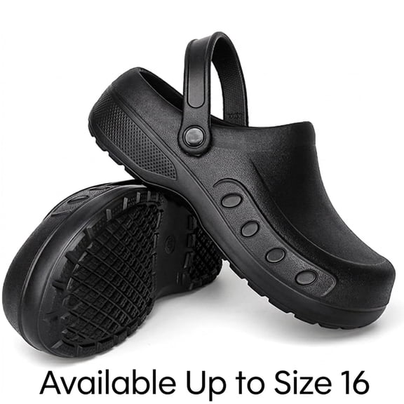 Men’s Slip Resistant Work Clogs, Waterproof Oil-Proof EVA Chef Shoes, Closed Toe Kitchen & Nursing Shoes, Lightweight, Black, Size 6-16
