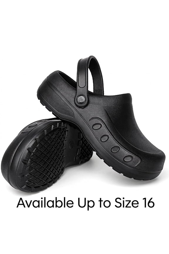 Men’s Slip Resistant Work Clogs, Waterproof Oil-Proof EVA Chef Shoes, Closed Toe Kitchen & Nursing Shoes, Lightweight, Black, Size 6-16
