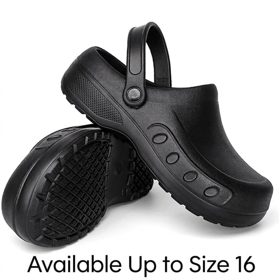 Men’s Slip Resistant Work Clogs, Waterproof Oil-Proof EVA Chef Shoes, Closed Toe Kitchen & Nursing Shoes, Lightweight, Black, Size 6-16