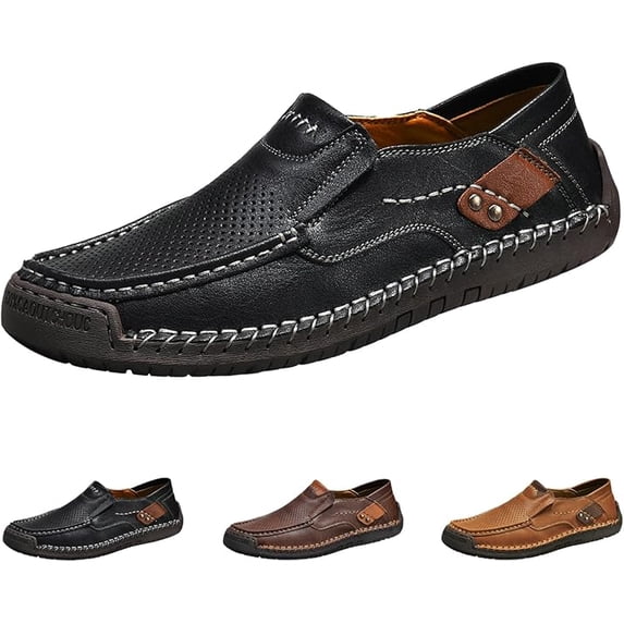 Men's Slip - breathable casual shoes for walking, wearing flat leather shoes and loafers on one foot, for outdoor leisurely strolls