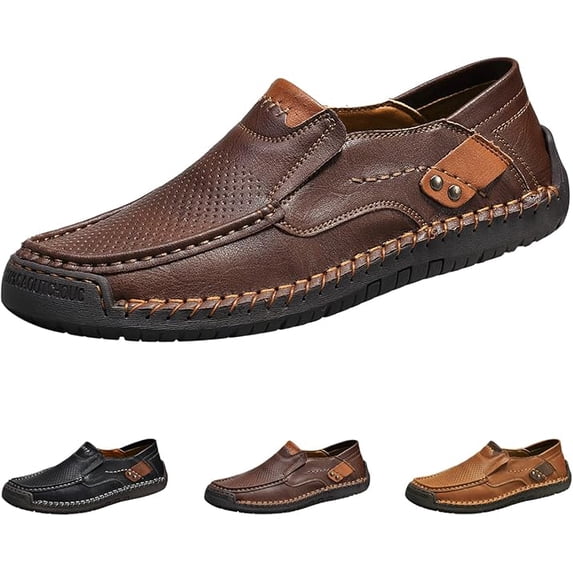 Men's Slip - breathable casual shoes for walking, wearing flat leather shoes and loafers on one foot, for outdoor leisurely strolls