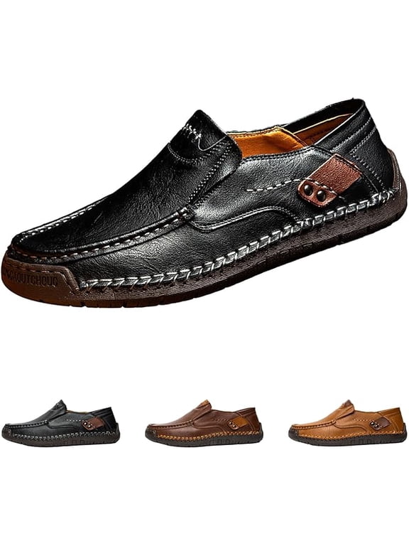 Men's Slip - breathable casual shoes for walking, wearing flat leather shoes and loafers on one foot, for outdoor leisurely strolls