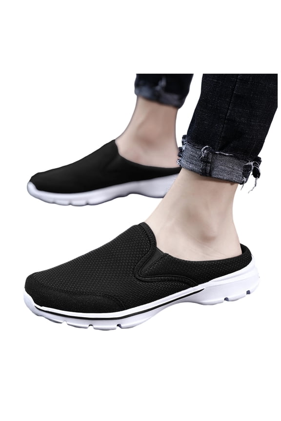 Men's Slip on Mules Backless Mesh Walking Shoes Lightweight Closed Toe House Slippers Comfortable Garden Clogs Shoes Casual Loafers Black Size 8