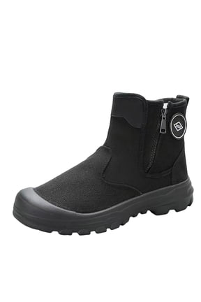 Men's Slip on Boots Canvas Combat Ankle Boots, Round Toe Side Zipper Thick Rugged Sole Comfort Welding Work Boots for Big Size