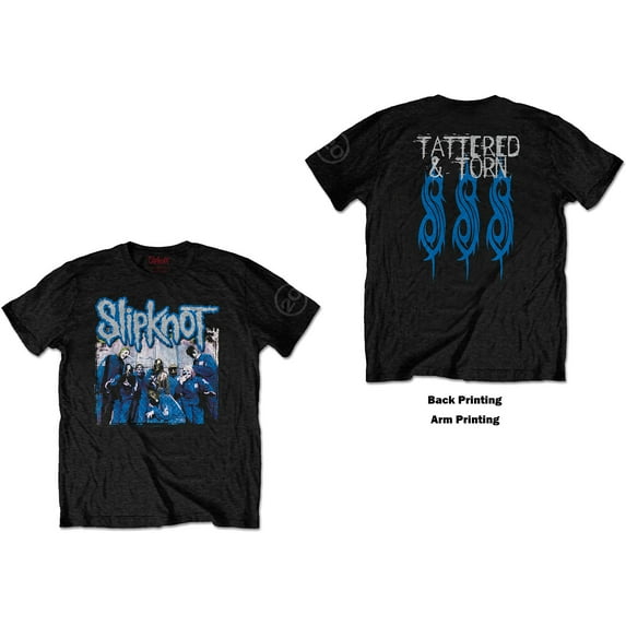 Men's Slipknot 20th Anniversary Tattered & Torn (Back Print) Slim Fit T-shirt XX-Large Black