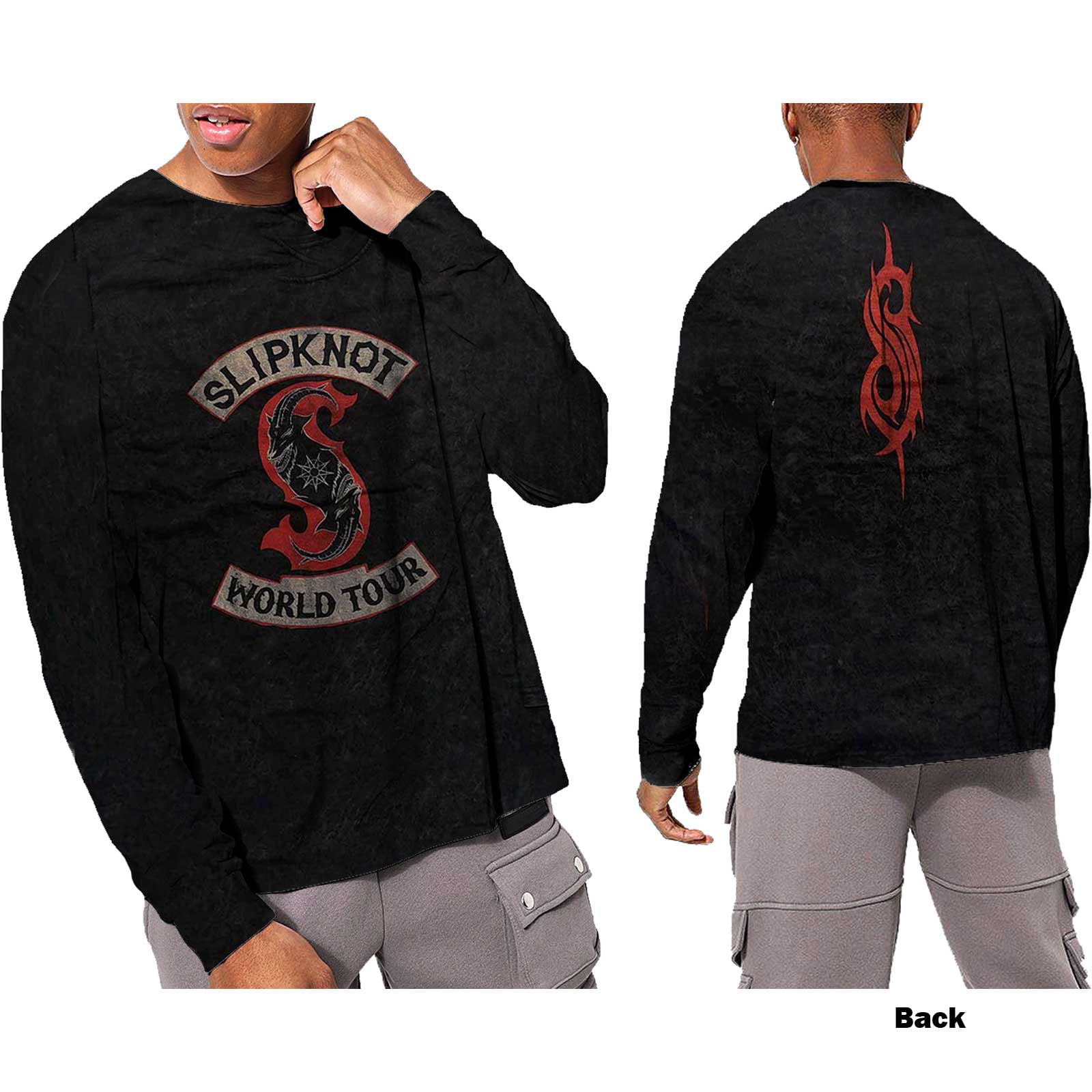 & Print) (XXXX-Large) Collection Patched Sleeve Slipknot Long T-Shirt Up Unisex Back (Wash
