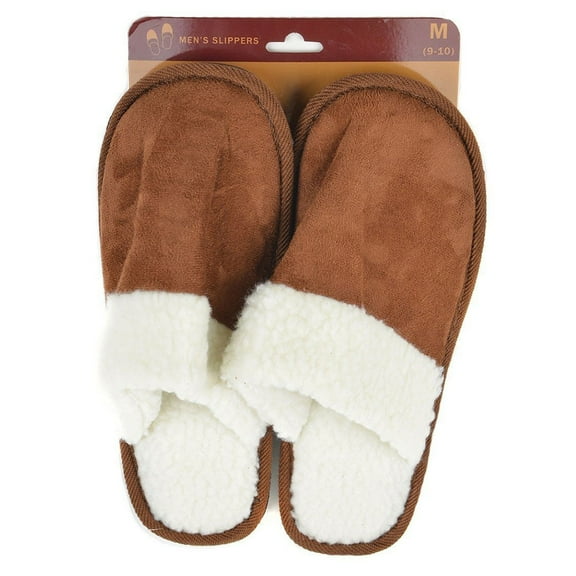 Men's Slipper Faux Fur Soft Warm Slip On Memory Foam Cushion Casual House Shoe, Brown, L
