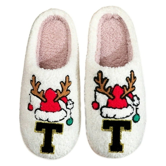 Men's Slipper Letter Slippers Cozy Shoes Winter Warm Indoor Footwear Couples Breathable Comfortable Ideal Holiday