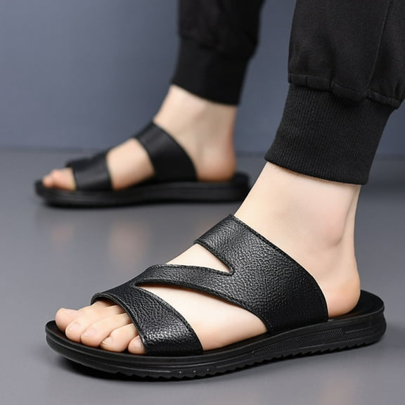Men's Slipper with Memory Foam Fluffy Soft Warm Slip Fashion Casual Open Toe Top Layer Cowhide Soft Sole Spring And Summer Style Breathable Soft Leather Beach Thick-Soled Sandals