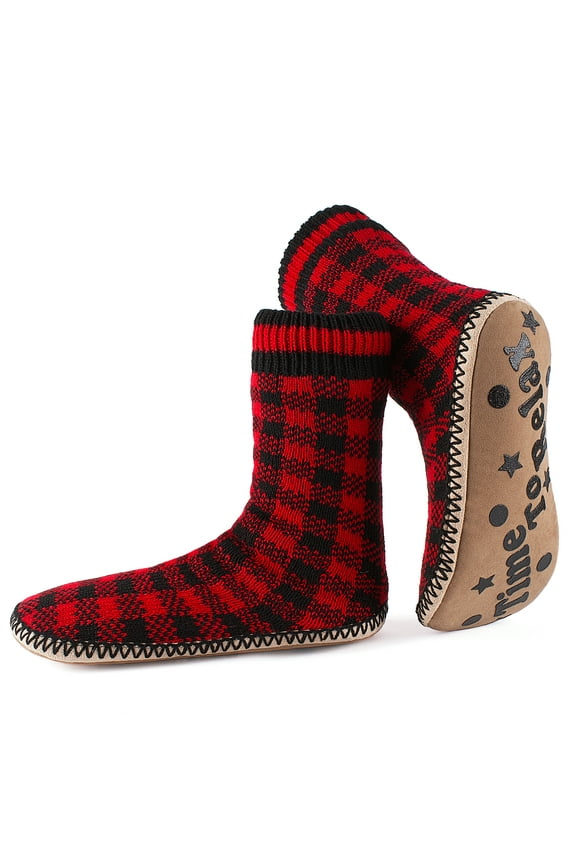 Men's Slipper Socks Fleece Lined Non-slip Soles,Winter Soft Thick Cozy Indoor Home Boots Anti-skid Gripper Bottoms,Knitted Warm Fuzzy House Shoes,Christmas Gifts