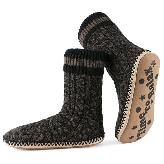 Men's Slipper Socks Fleece Lined Non-slip Soles, Winter Soft Thick Cozy Indoor Home Boots Anti-skid Gripper Bottoms, Warm Fuzzy House Shoes, Christmas Gifts For Dad Grandpa Boyfriend, Size 9-10