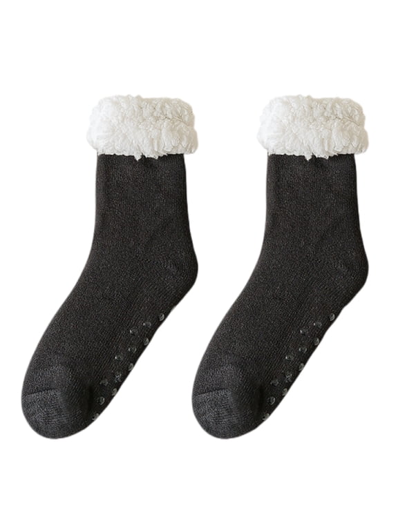 Men's Slipper Socks with Grips Non Slip Soft Cozy Fuzzy Fleece Lined Socks for Cold Winter