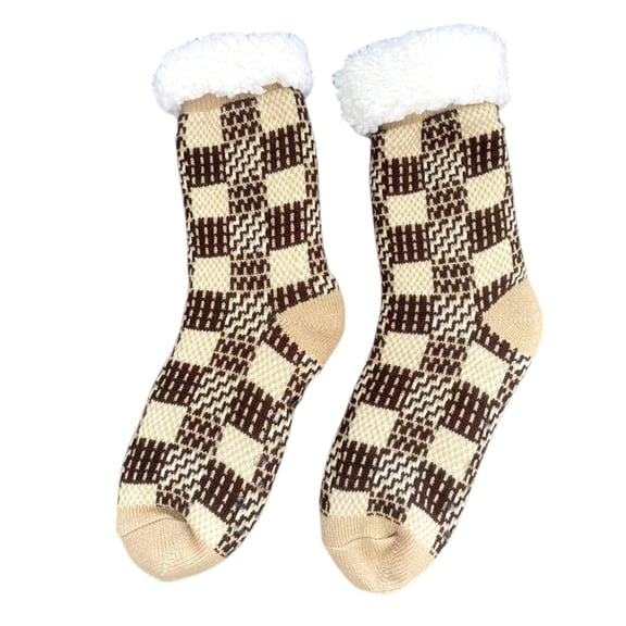 Men's Slipper Socks with Grips Non Slip Soft Fuzzy Cozy Fleece Lined Cable Knit Socks for Cold Winter