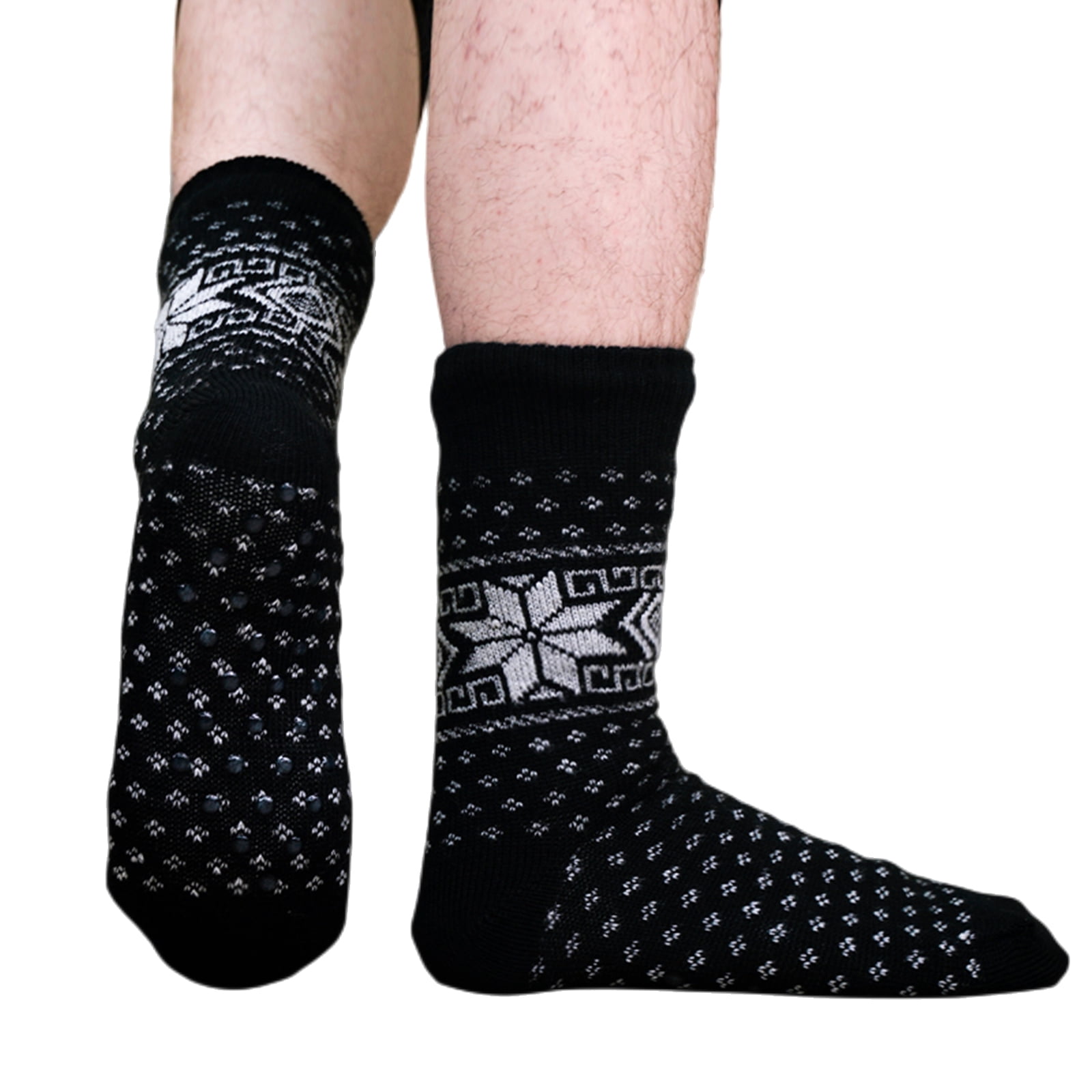 Men's Slipper Socks with Grips Non Slip Soft Fuzzy Cozy Lined Cable Knit Socks for Cold Winter