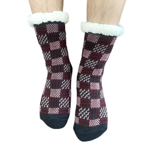 Men's Slipper Socks with Grips Non Slip Soft Fuzzy Cozy Fleece Lined Cable Knit Socks for Cold Winter