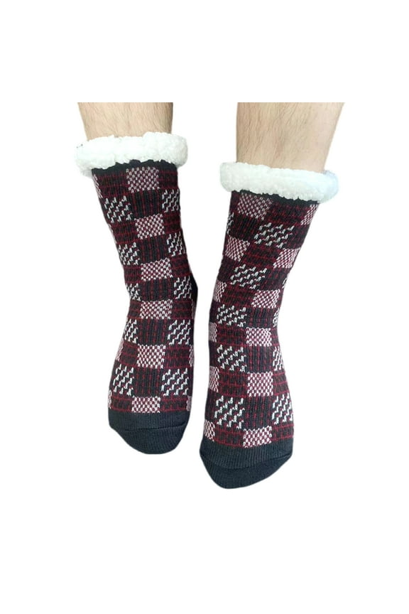 Men's Slipper Socks with Grips Non Slip Soft Fuzzy Cozy Fleece Lined Cable Knit Socks for Cold Winter