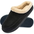 thumbnail image 1 of Men's Slippers Fuzzy House Shoes Memory Foam Slip On Clog Plush Wool Fleece Indoor Outdoor Black, Size 11-12, 1 of 7