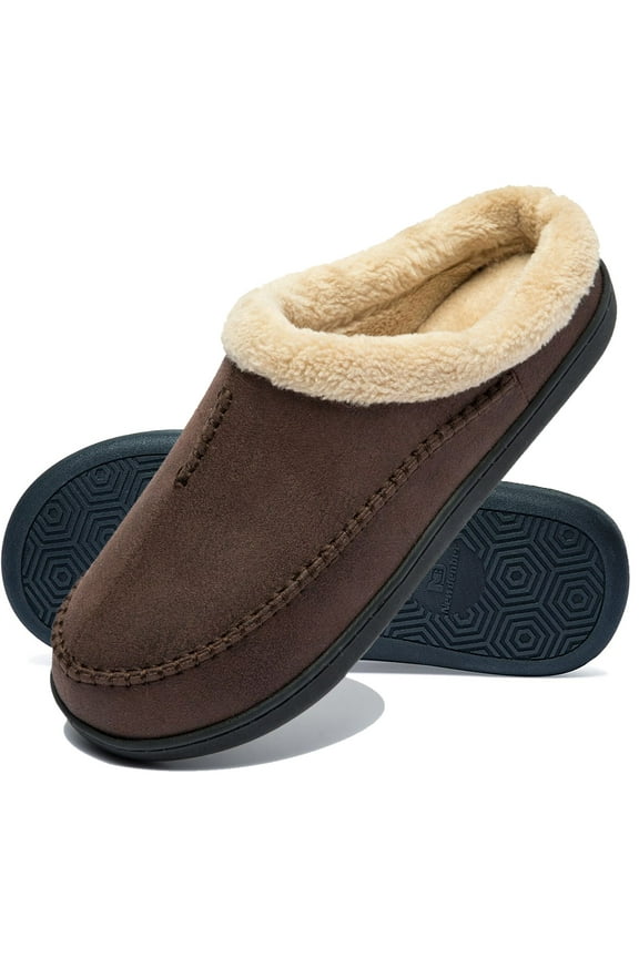 Men's Slippers Fuzzy House Shoes Memory Foam Slip On Clog Plush Wool Fleece Indoor Outdoor Coffee, Size 6-7